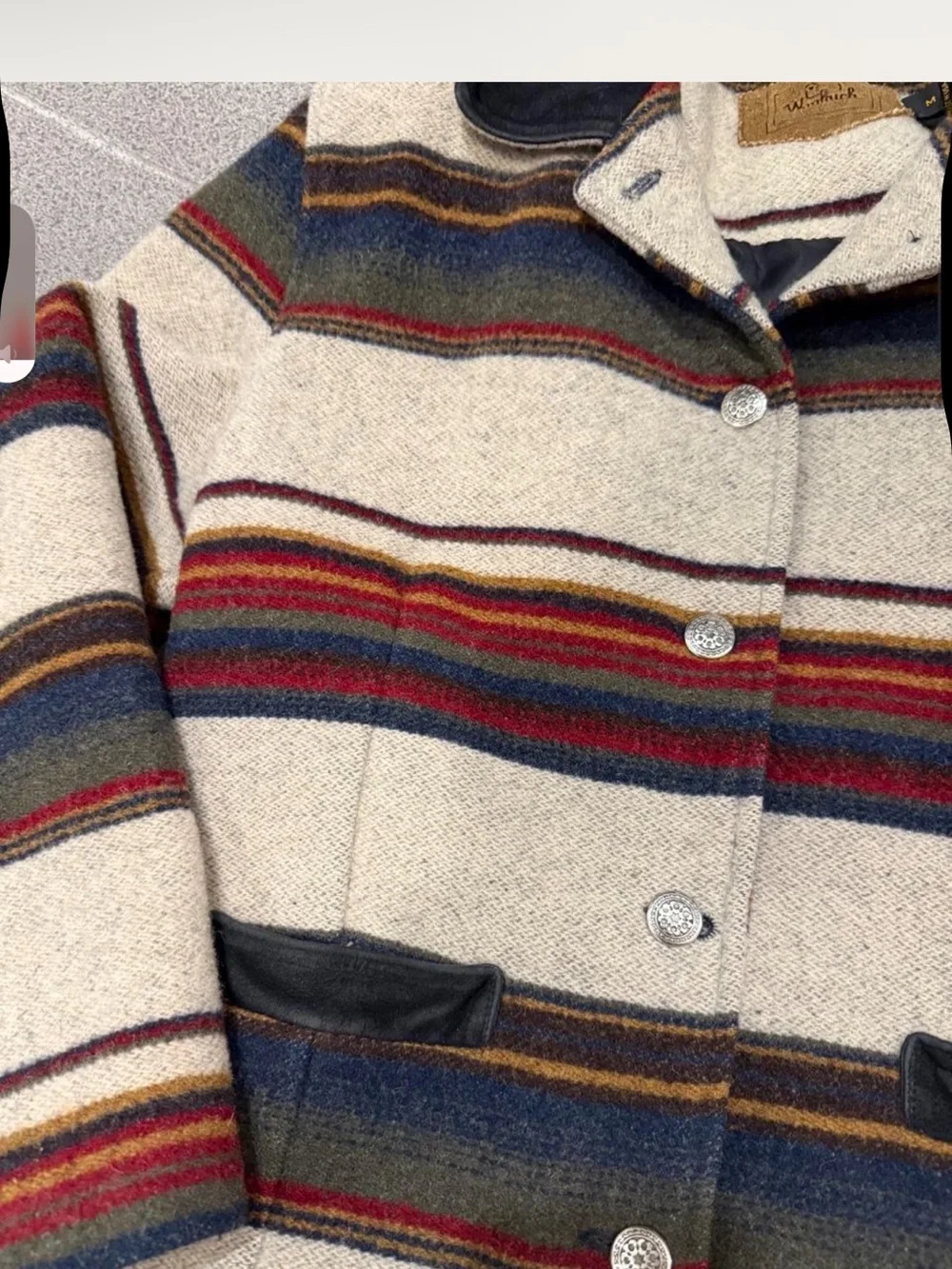 Vintage 80s Woolrich Striped Pea Coat Aztec Western Medium